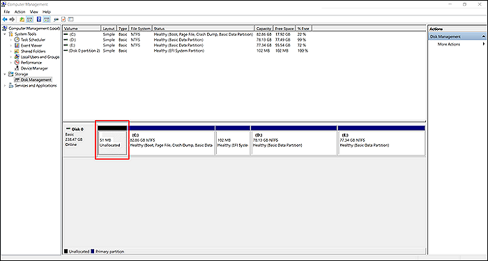 unallocated space