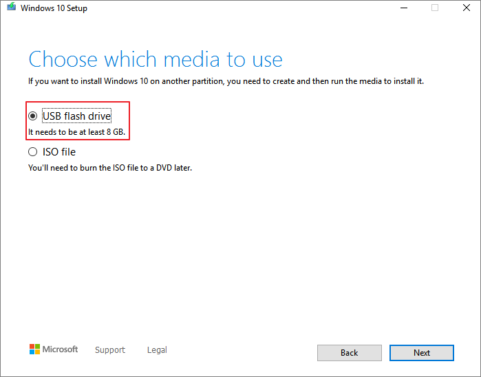 choose USB to create installation media