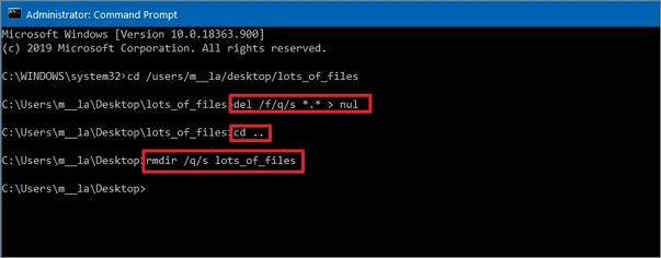 use cmd to delete files to fix Windows 10 deleting files slow