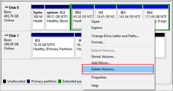 merge partitions - delete volume