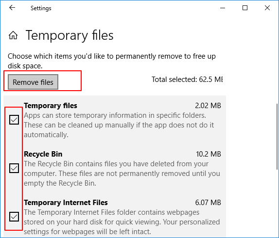 Remove large files from temporary files.