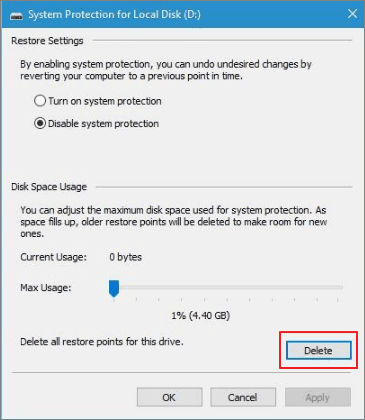 Delete previous system image to create new system image for Windows 10/8/7.