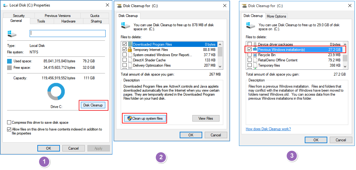Remove Windows.old using Disk Cleanup