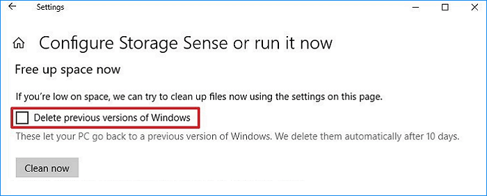Remove Windows.old using Storage sense