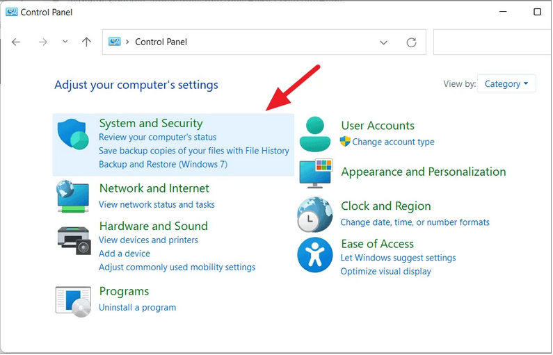 go to control panel then system and security