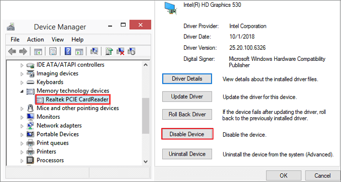 Disable then enable card reader