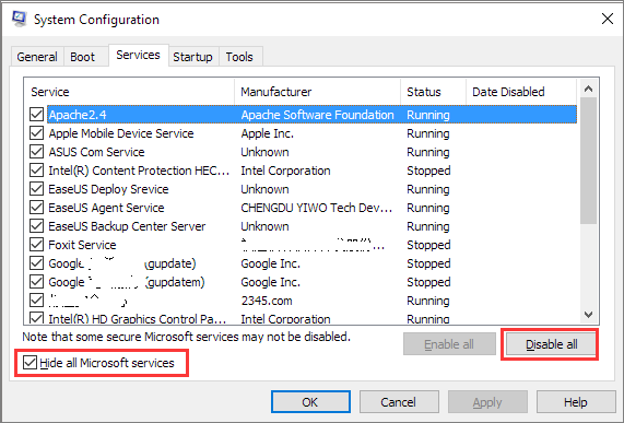 disable services that conflicts with windows 10 update