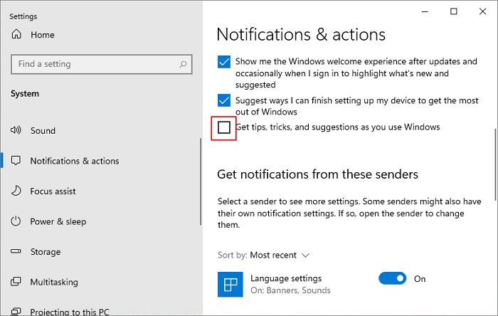 Disable windows notifications