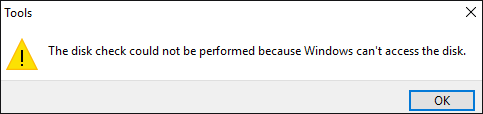 The disk check could not be performed
