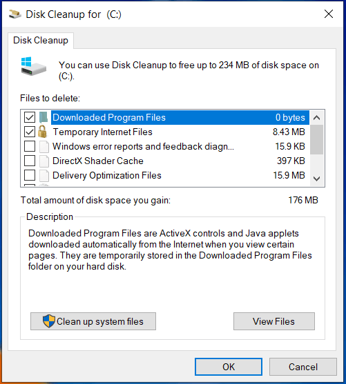 disk cleanup check uncecessary files
