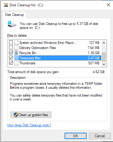 fix not enough space for Windows 10 update - disk cleanup