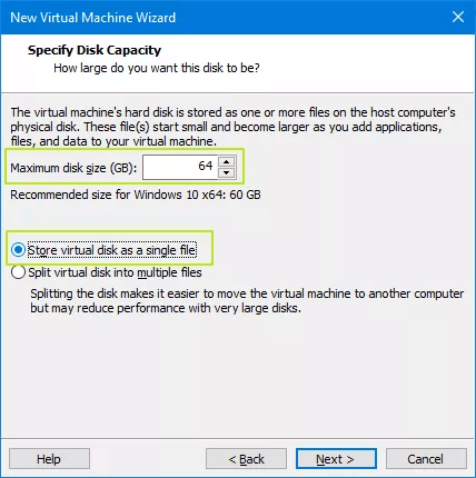 disk size in virtual machine