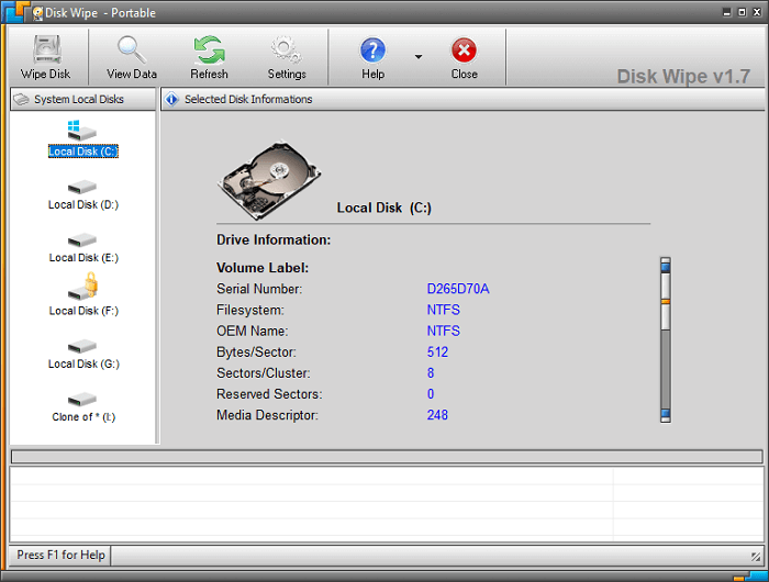 disk wipe interface