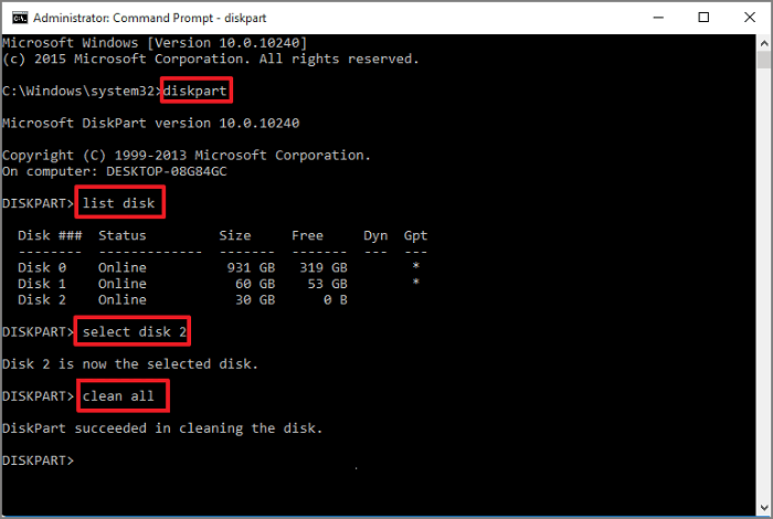 diskpart - clean all 