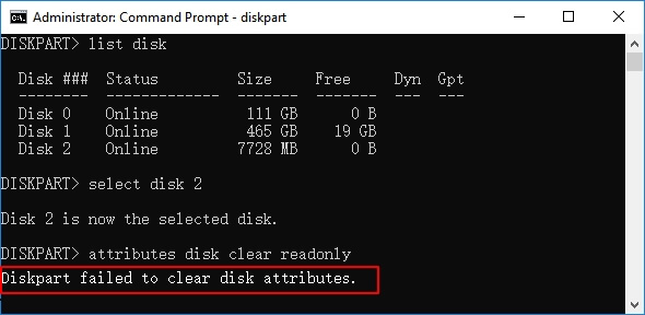 Diskpart failed to clear disk attributes