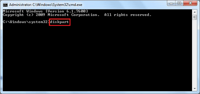 type diskpart to clean SD card with command prompt