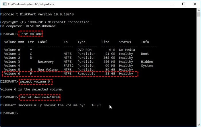 Shrink partition with Diskpart