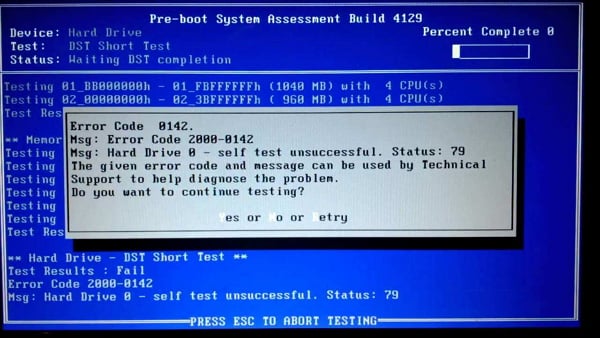 what is a short dst failed error