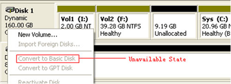 Convert dynamic disk to basic unavailable