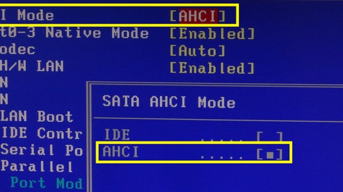 enable AHCI mode in bios