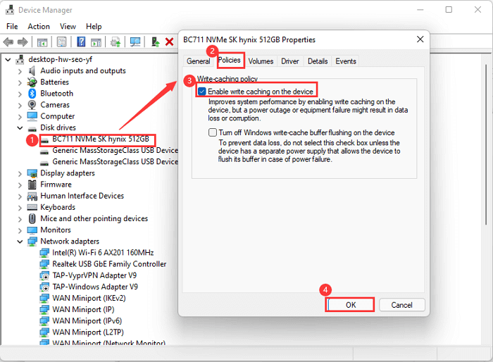 enable write caching ssd
