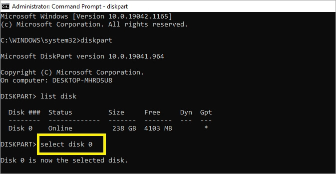 Select the preferred disk drive by using the drive's number in the command