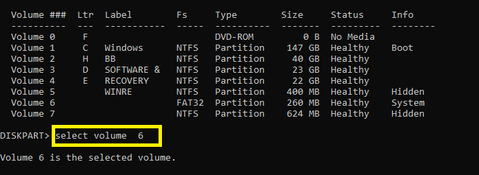 Enter and select the partition volume you want to format
