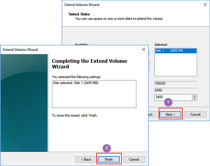 Confirm to extend C drive with Disk Management.