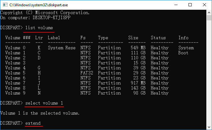 Extend C drive in DiskPart.