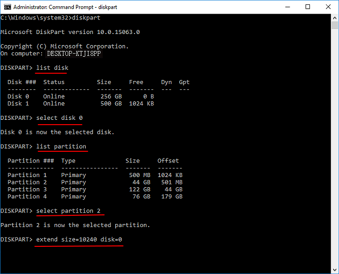 DiskPart extending C drive.