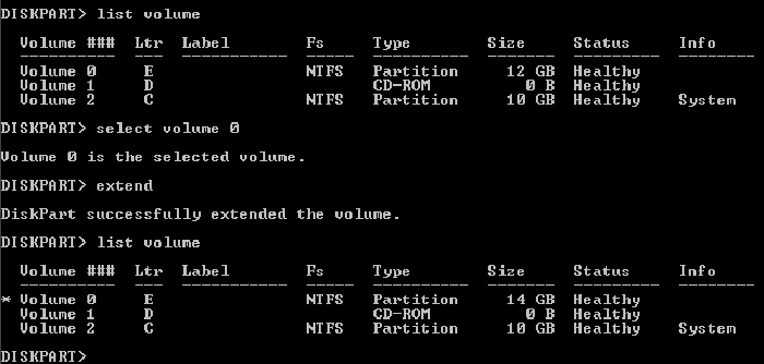 extend partition diskpart