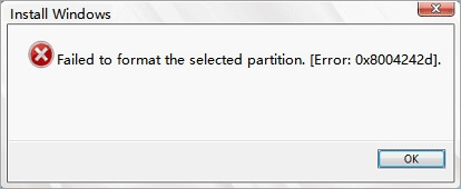 failed to format the selected partition - 0x8004242d error