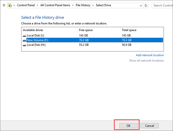 Solve Windows 10 File History fails to backup file error.