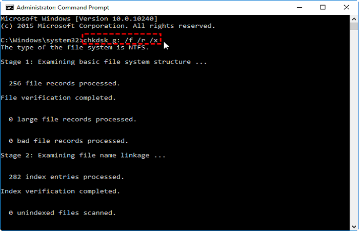using chkdsk in the command prompt