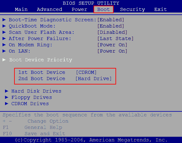 Change BIOS boot sequence to remove invalid partition table error.