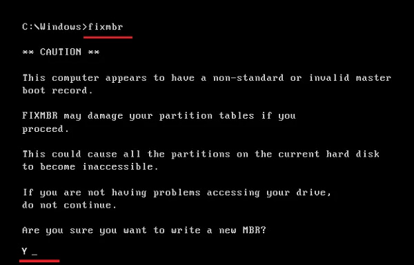 Fix MBR in Windows XP via CMD