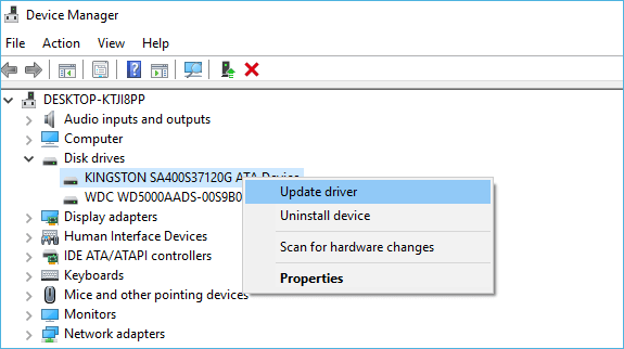 Update drive driver of SSD and make it work again.