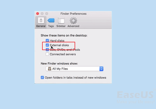 show external hard drive in finder settings