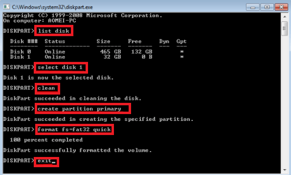 use diskpart to create UEFI bootable USB 