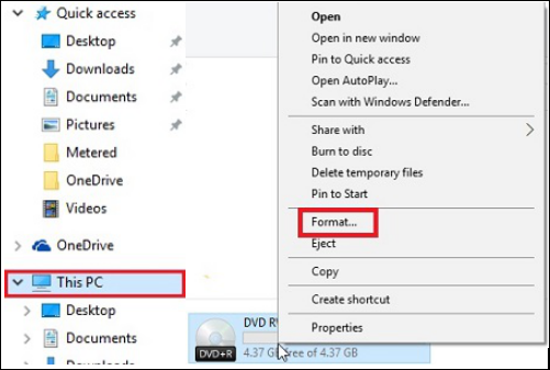 Format DVD RW in Windows 10