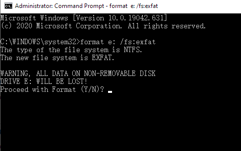 format drive to exfat using cmd