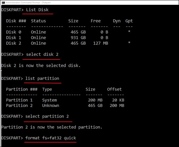 format sandisk card to fat32 in cmd