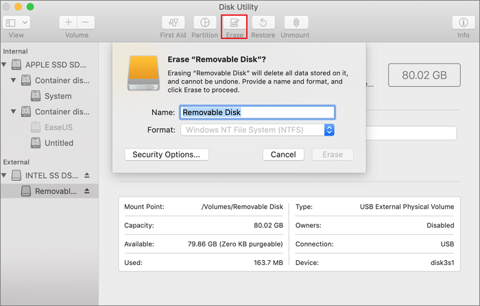 Format disk on Mac
