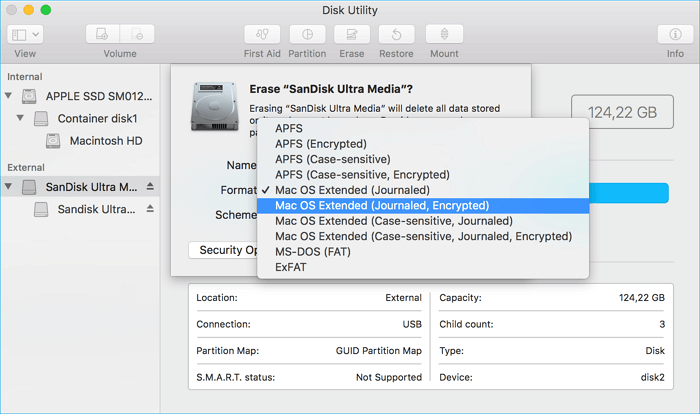disk formatting options in disk utility mac