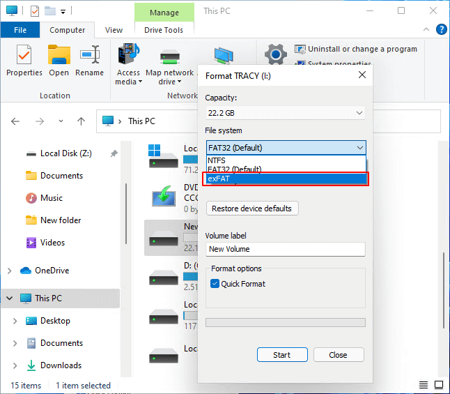 Format USB or external hard drive to exfat