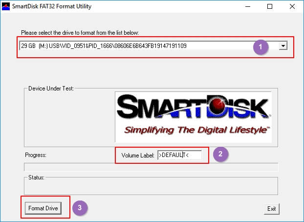 Format device to FAT32 via SmartDisk FAT32 Format Utility