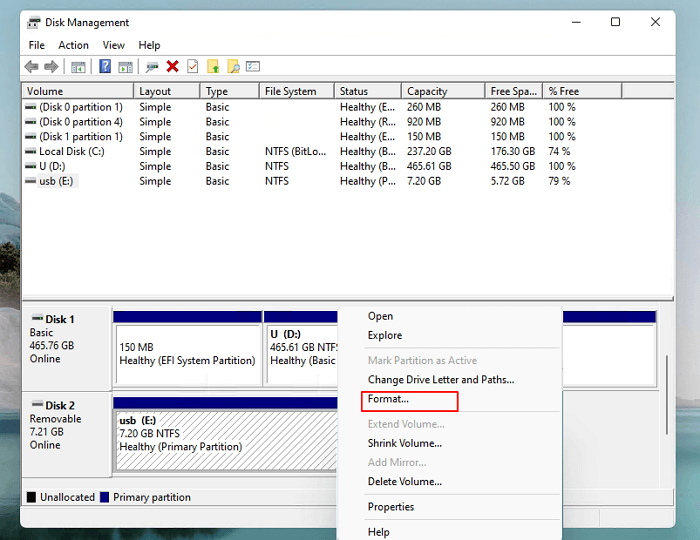 select the NTFS device and click format