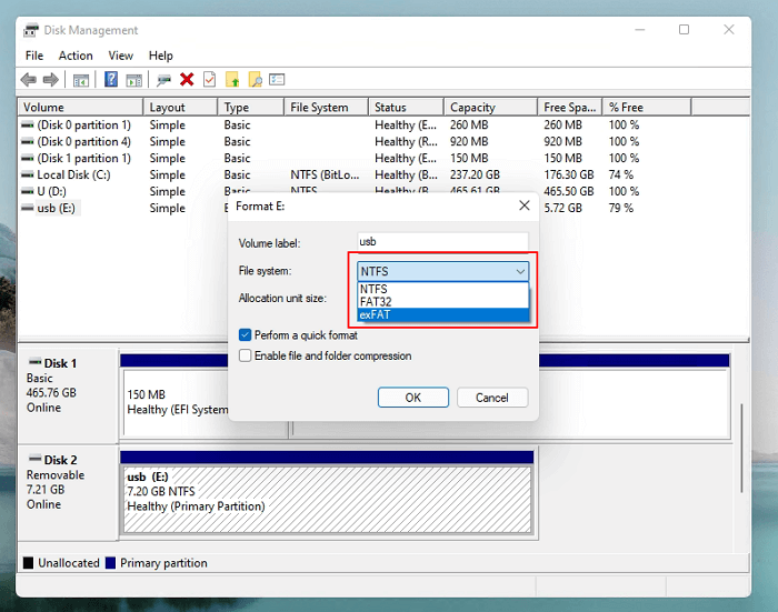 Format partition and set cluster size