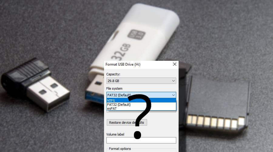 format USB drive to FAT32 or NTFS