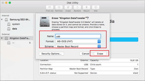 format USB in disk utility